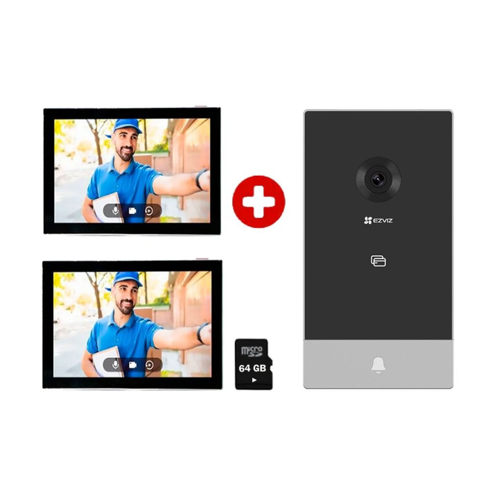 Combo videoportero inteligente Ezviz HP7 2K + pantalla SD7 + 2 memorias 64GB + RFID + Wi-Fi doble banda, blanco