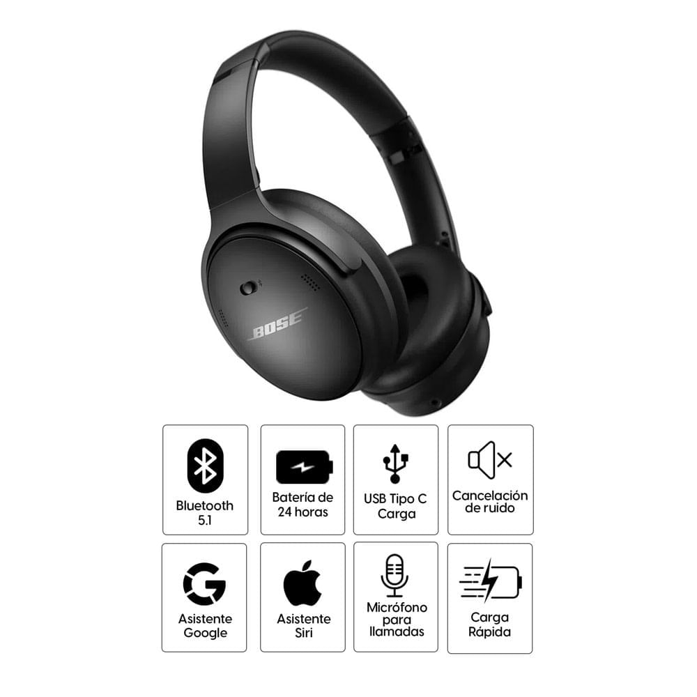 Imagen 2 del producto Audífonos con cancelación de ruido Bose QuietComfort 45 micrófono incorporado, máx. 24 horas, carga rápida, negro (reempacado)