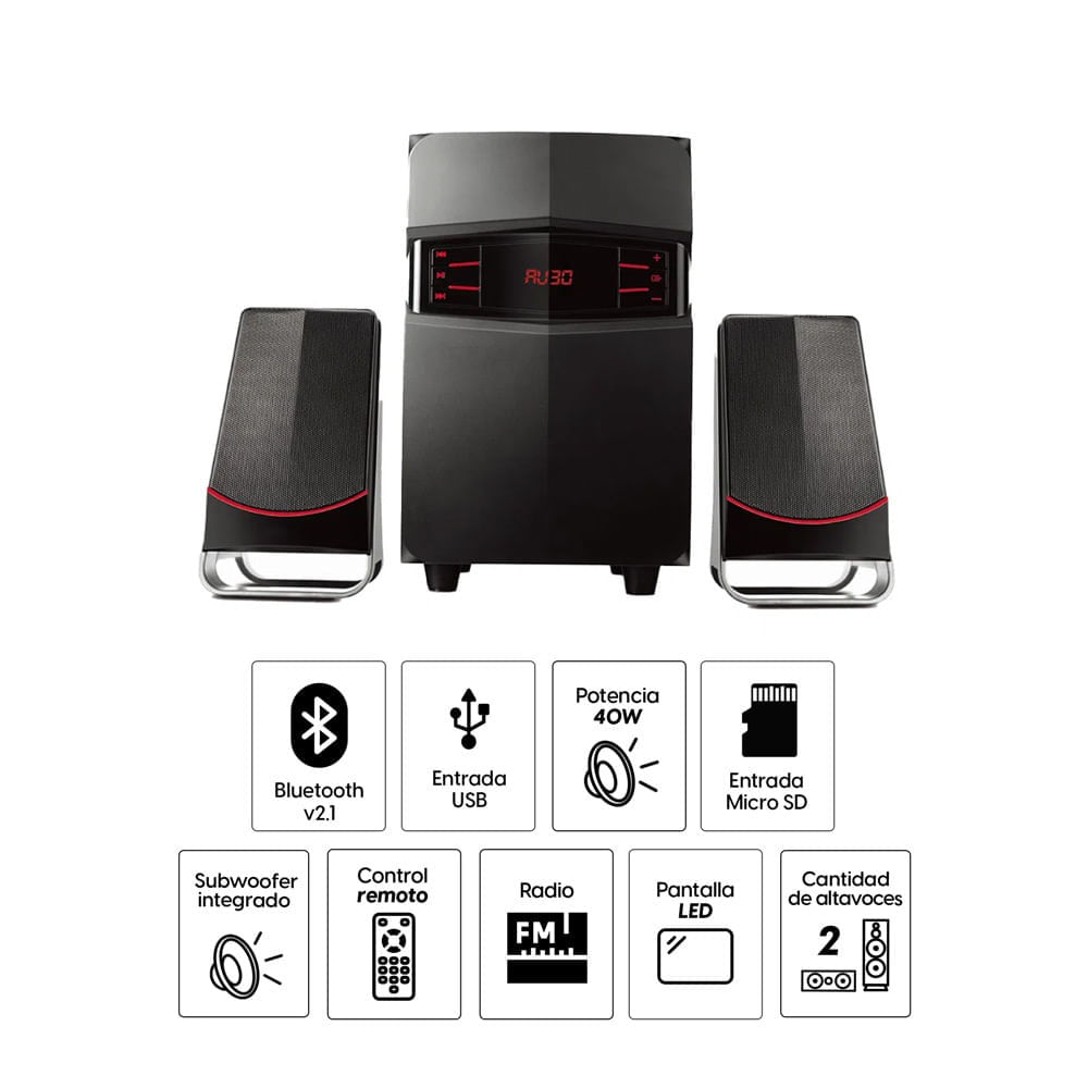 Imagen 2 del producto Equipo de Sonido Izuum bluetooth v.2.1, 40W, Usb, MicroSD, Radio FM, control remoto (reempacado)