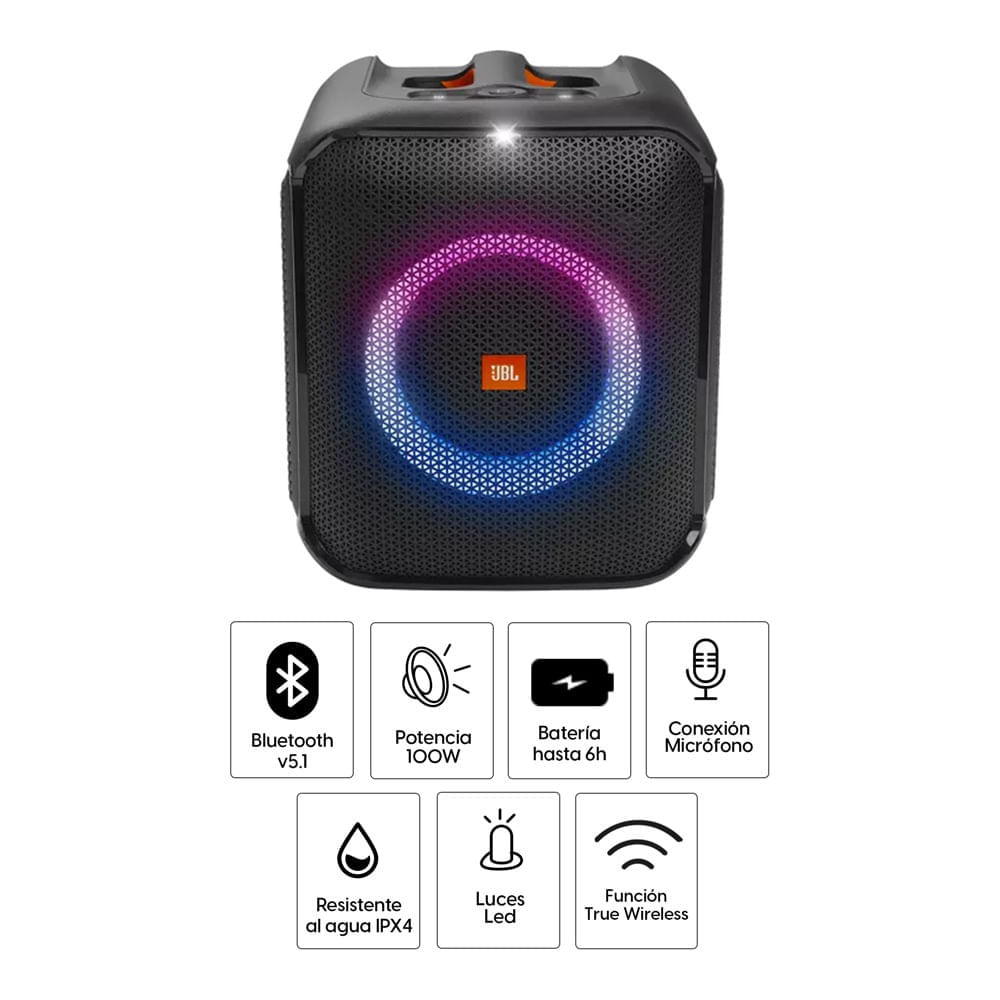 Imagen 2 del producto Reacondicionado: Parlante bluetooth JBL PartyBox Encore Essential 100W, resistente al agua IPX4, hasta 6 horas de reproducción, negro