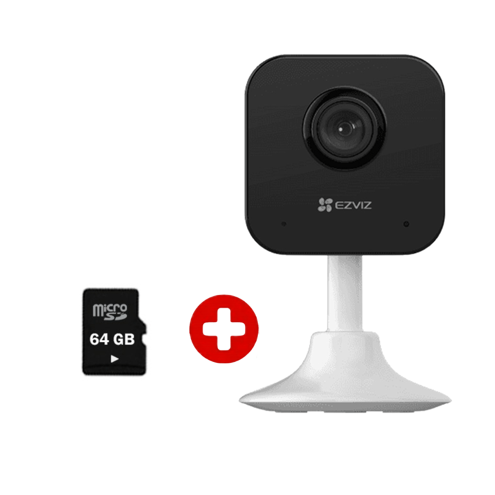 Imagen 1 del producto Combo cámara seguridad Ezviz H1C Full HD con visión nocturna, audio bidireccional, Wi-Fi 2.4GHz y microSD 64GB incluida