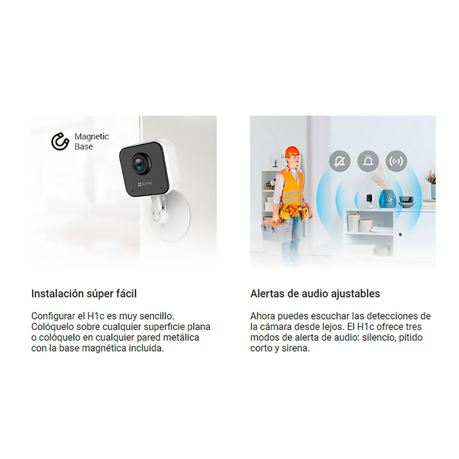 Imagen 2 del producto Combo cámara seguridad Ezviz H1C Full HD con visión nocturna, audio bidireccional, Wi-Fi 2.4GHz y microSD 64GB incluida