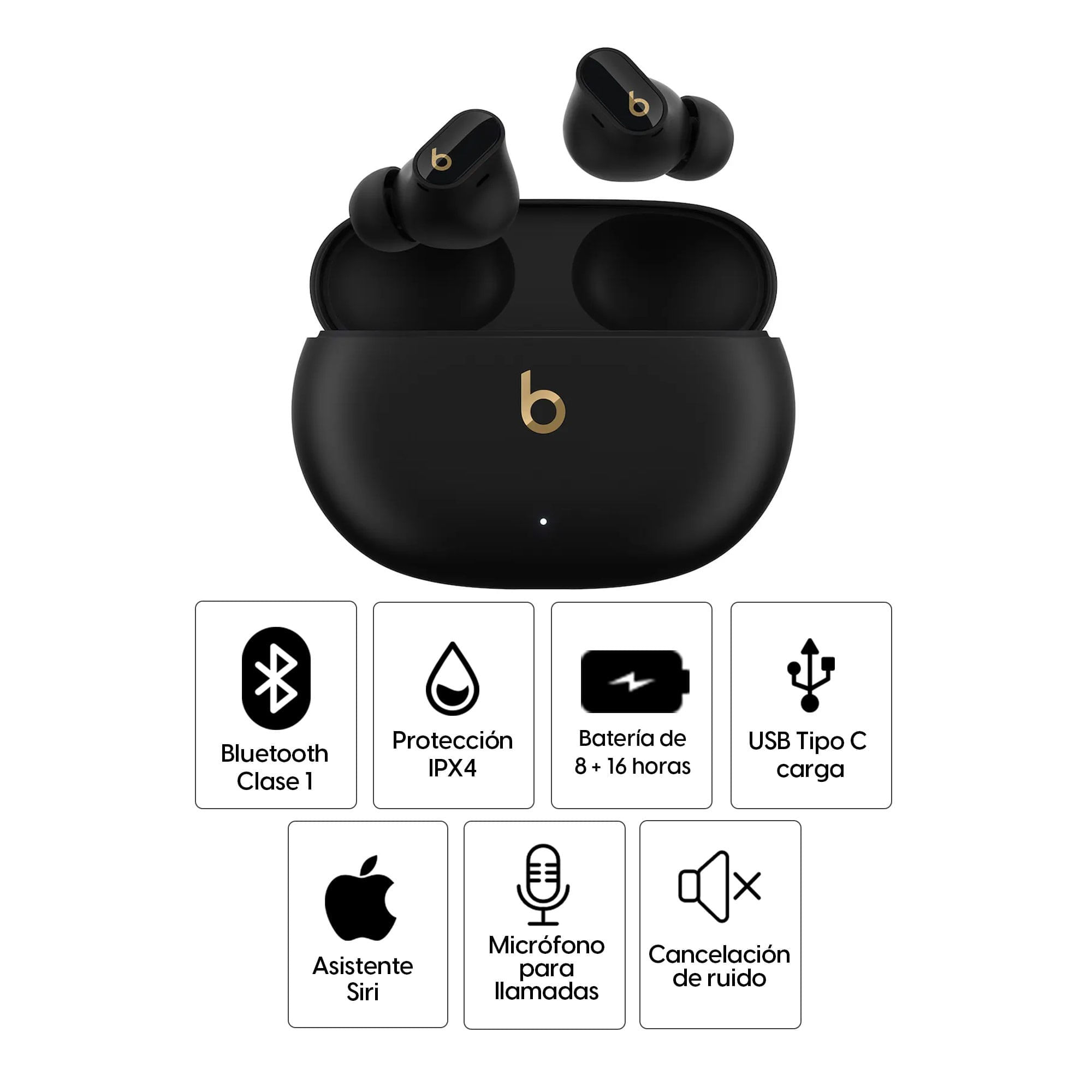 Imagen 2 del producto Audífonos bluetooth True Wireless Beats Studio Buds, máx. 36 horas con estuche, cancelación de ruido control de música y llamadas, dorado (reempacado)