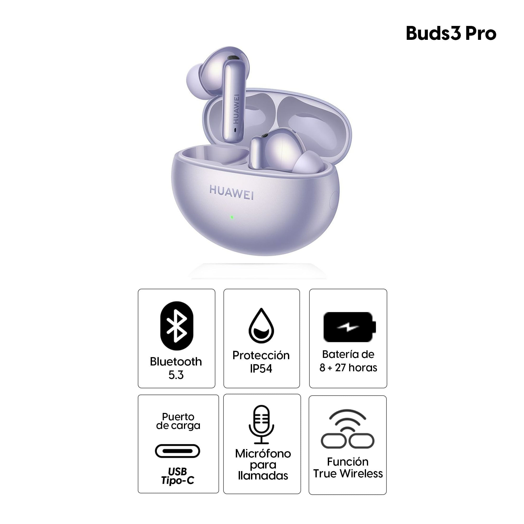 Imagen 2 del producto Audífonos bluetooth True Wireless Huawei FreeBuds 6i resistente al agua IP54, máx. 35 horas con estuche, música y llamadas, violeta (reempacado)