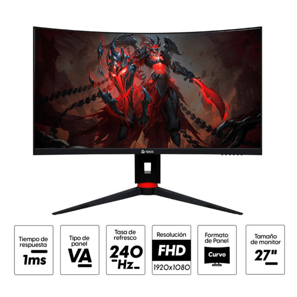 Imagen 2 del producto Monitor gamer curvo Teros TE-2764G 27"" VA, 240hz, 1920x1080, Full HD, HDMI, DP, Pivot, negro