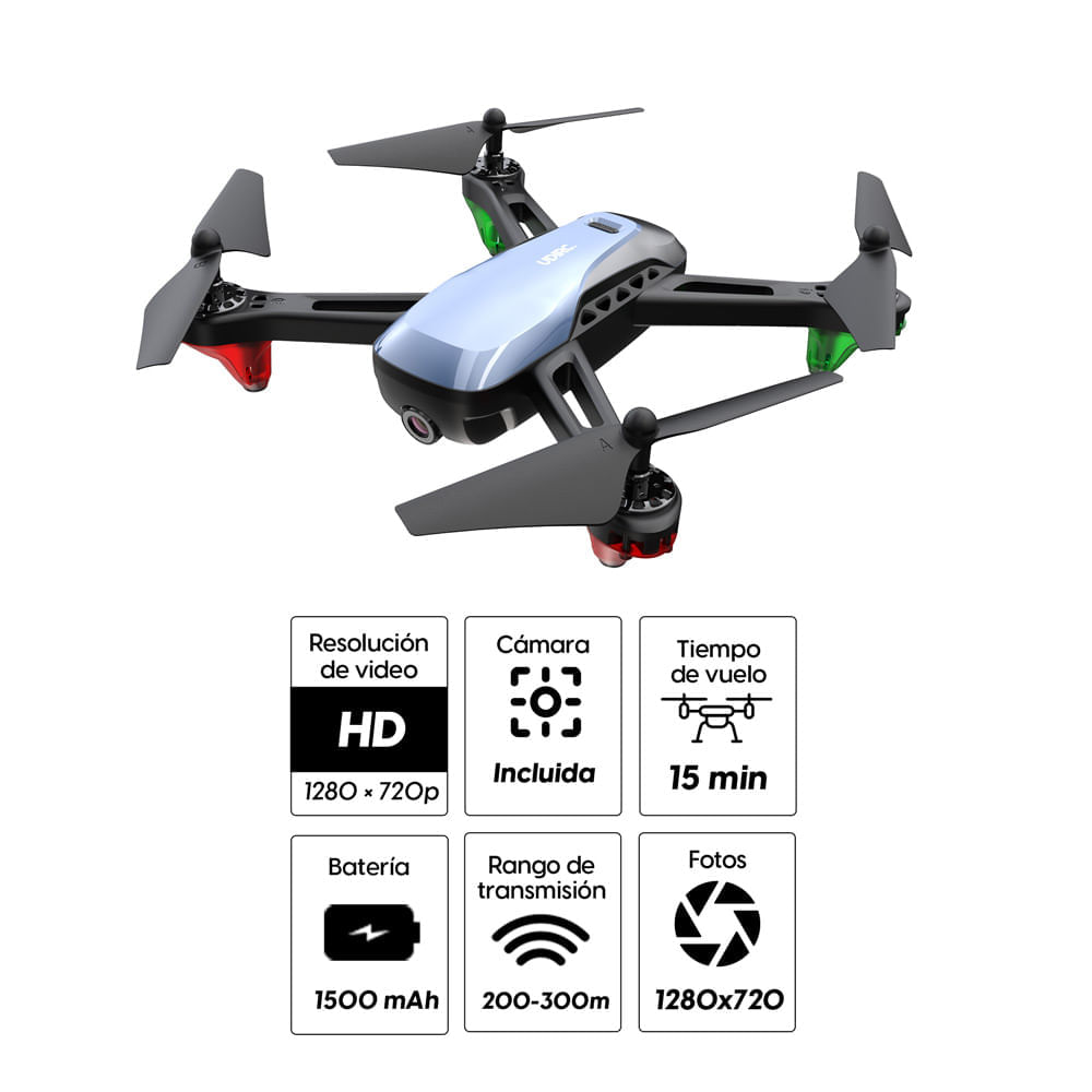 Imagen 2 del producto Reacondicionado: Drone Udirc U89S HD con control remoto, grabación en HD 720p, fotos desde app móvil, tiempo de vuelo de 15 min