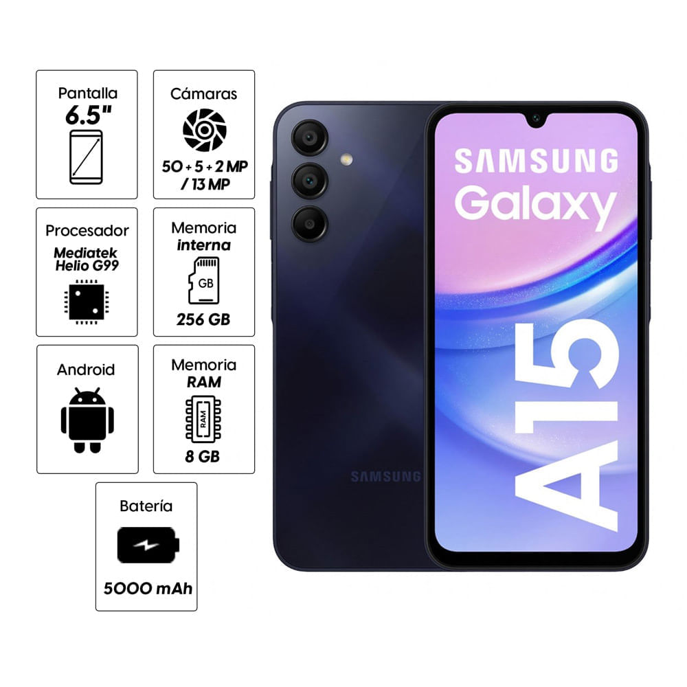 Imagen 2 del producto Reacondicionado: Celular Samsung Galaxy A15 256GB, 8GB RAM, cámara trasera 50MP y frontal 13MP, 6.5"", negro azulado