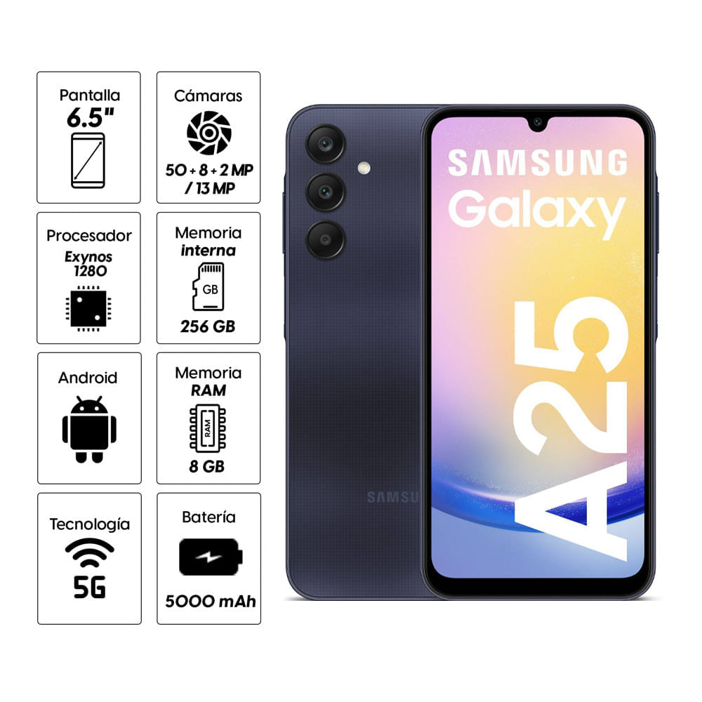 Imagen 2 del producto Reacondicionado: Celular Samsung Galaxy A25 5G 256GB, 8GB RAM, cámara trasera 50MP y frontal 13MP, 6.5"", negro