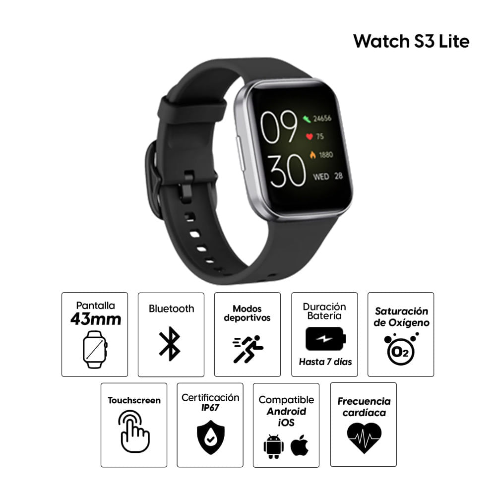 Imagen 2 del producto Smartwatch Roadtrip Watch S3 Lite 43mm, resistente al agua, Spo2, modos de deporte, máx. 7 días, negro (reempacado)