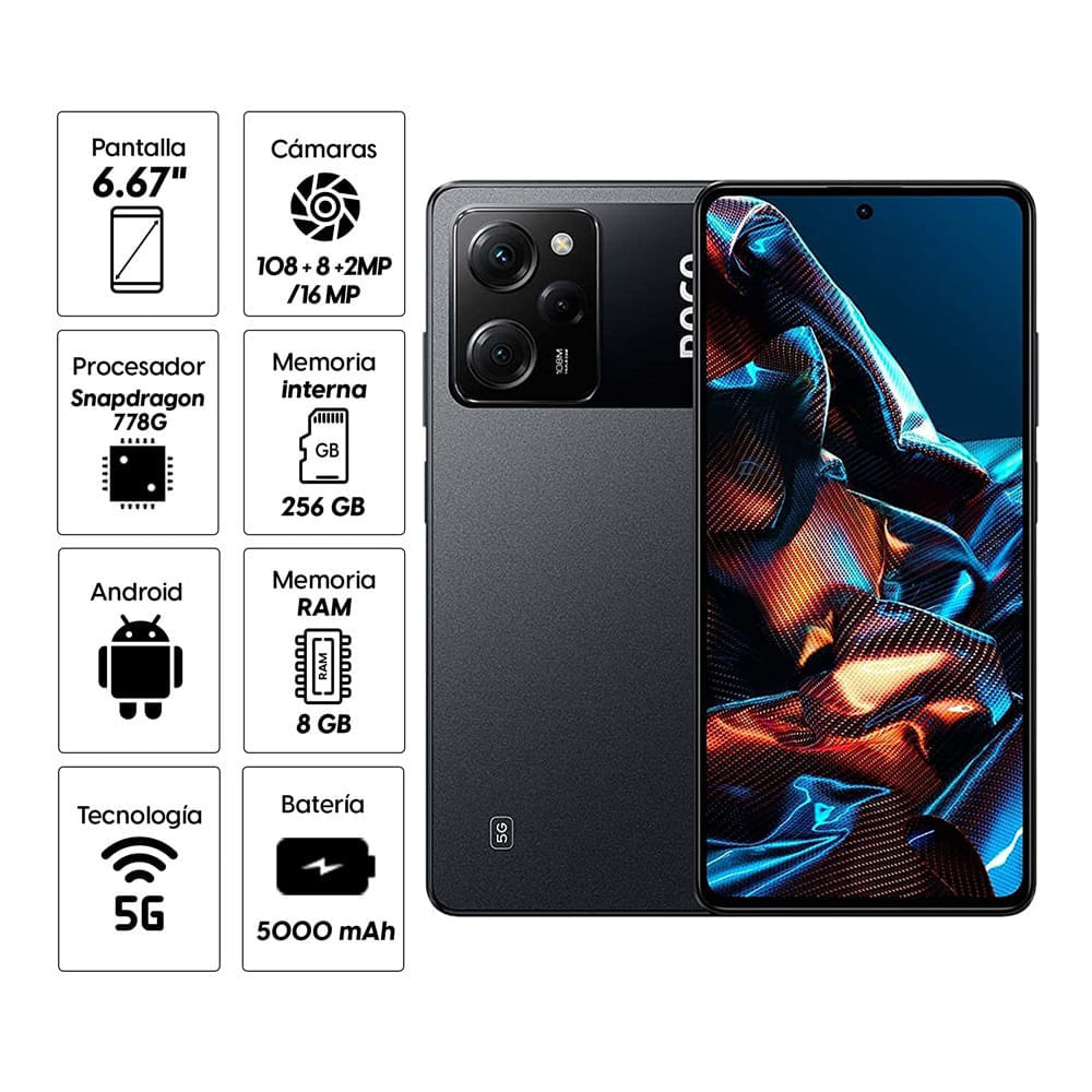 Imagen 2 del producto Reacondicionado: Celular Xiaomi Poco X5 Pro 256GB, 8GB RAM, cámara trasera 108MP y frontal 16MP, 6.67"", negro