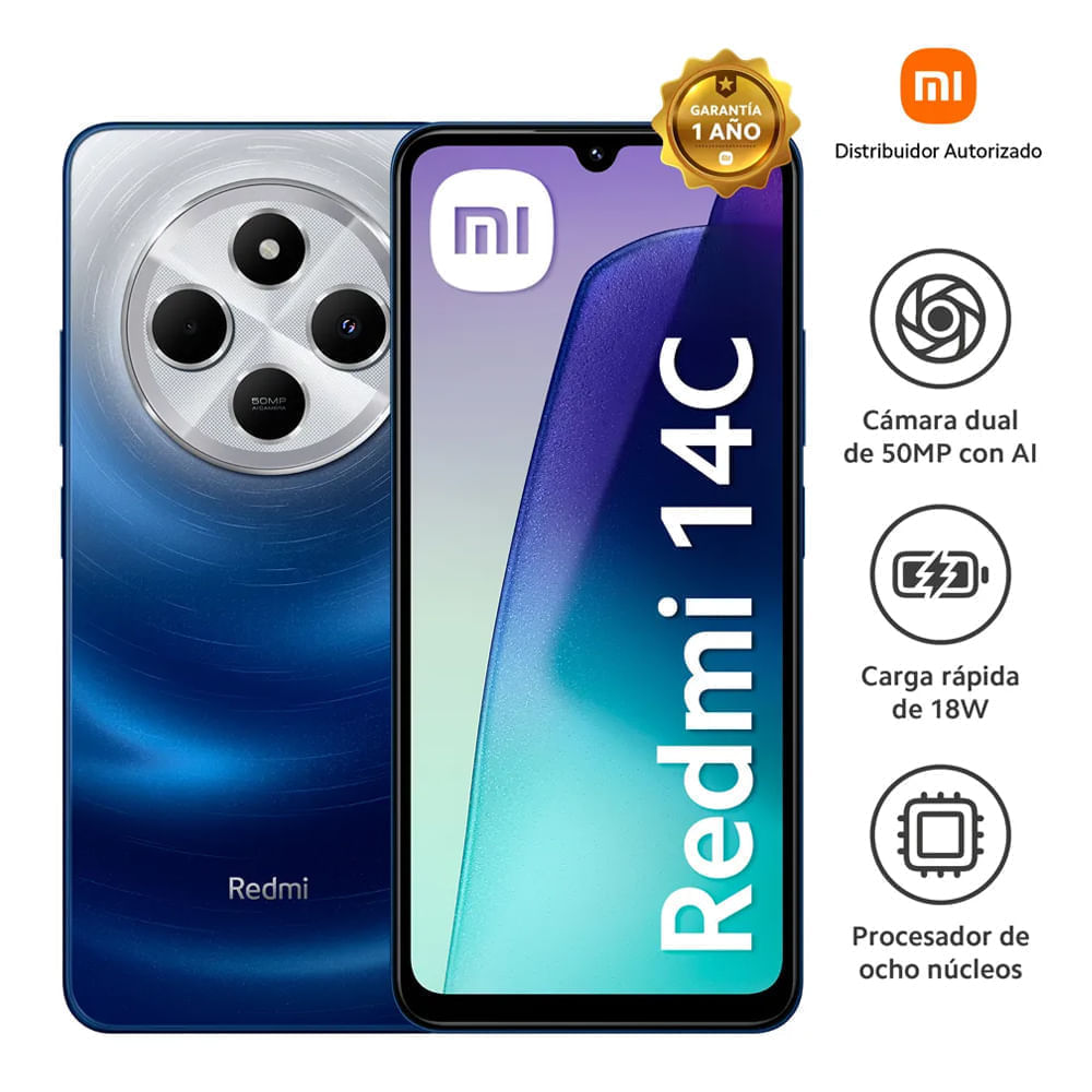 Imagen 2 del producto Reacondicionado: Celular Xiaomi Redmi 14C 4G 256GB, 4GB RAM, cámara trasera 50MP y frontal 13MP, 6.88'', azul