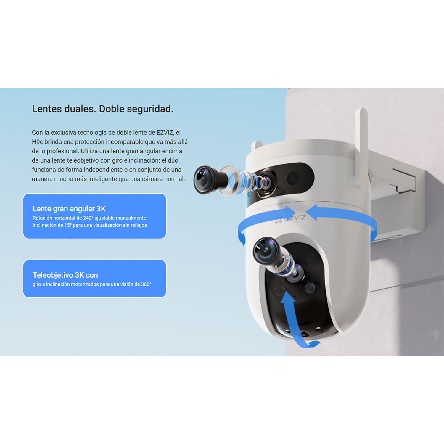 Imagen 2 del producto Combo cámara Ezviz H9C binocular 5MP Wi-Fi 360° exterior con visión nocturna color + memoria Micro SD 128GB