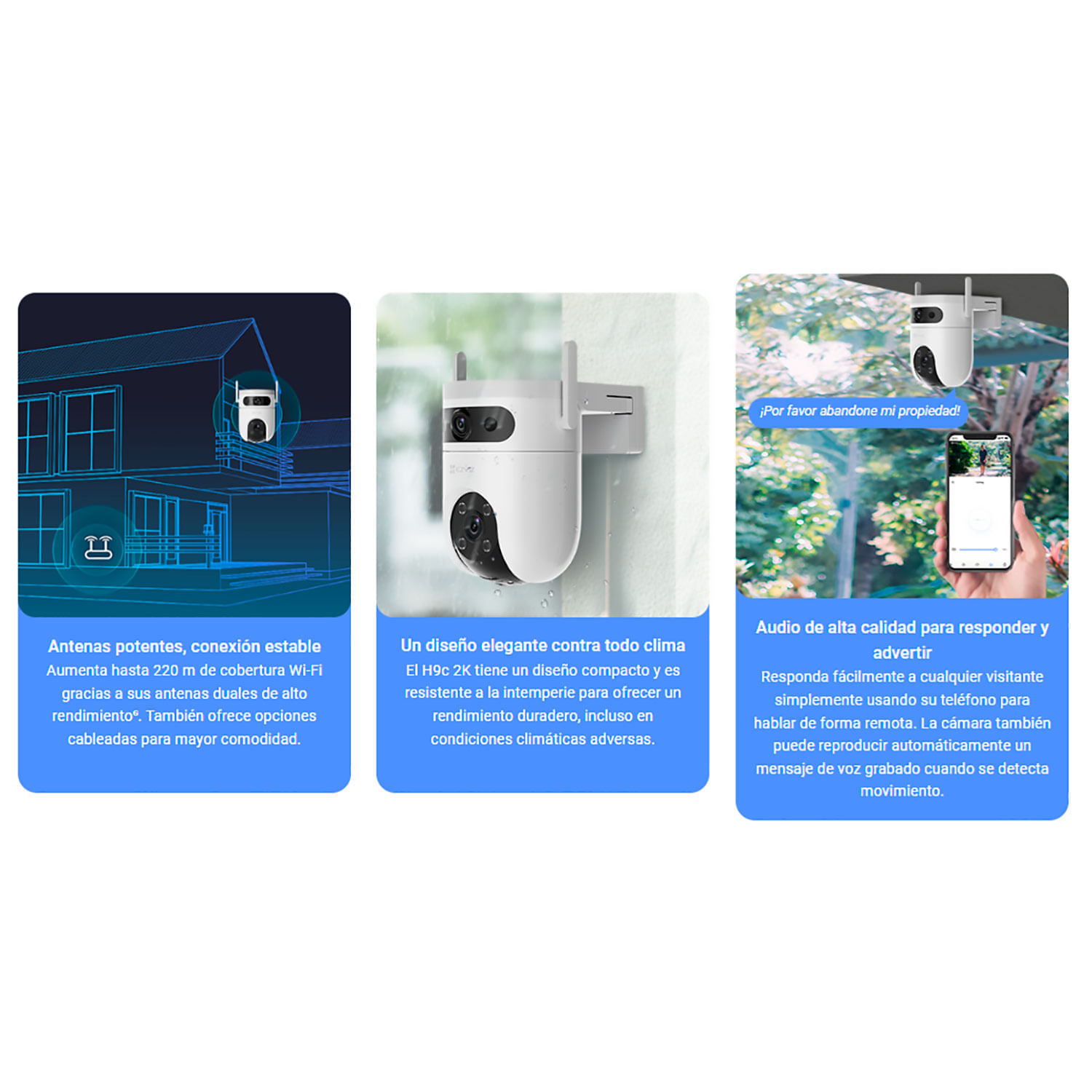 Imagen 2 del producto Combo cámara Ezviz H9C binocular 3MP Wi-Fi 360° exterior con IA y visión nocturna + memoria Micro SD 256GB