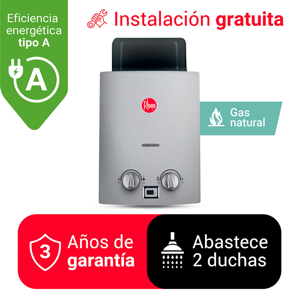 Imagen 2 del producto Terma a gas Rheem GN, 8L, tiro natural sin ducto, encendido automático, display digital, instalación gratuita