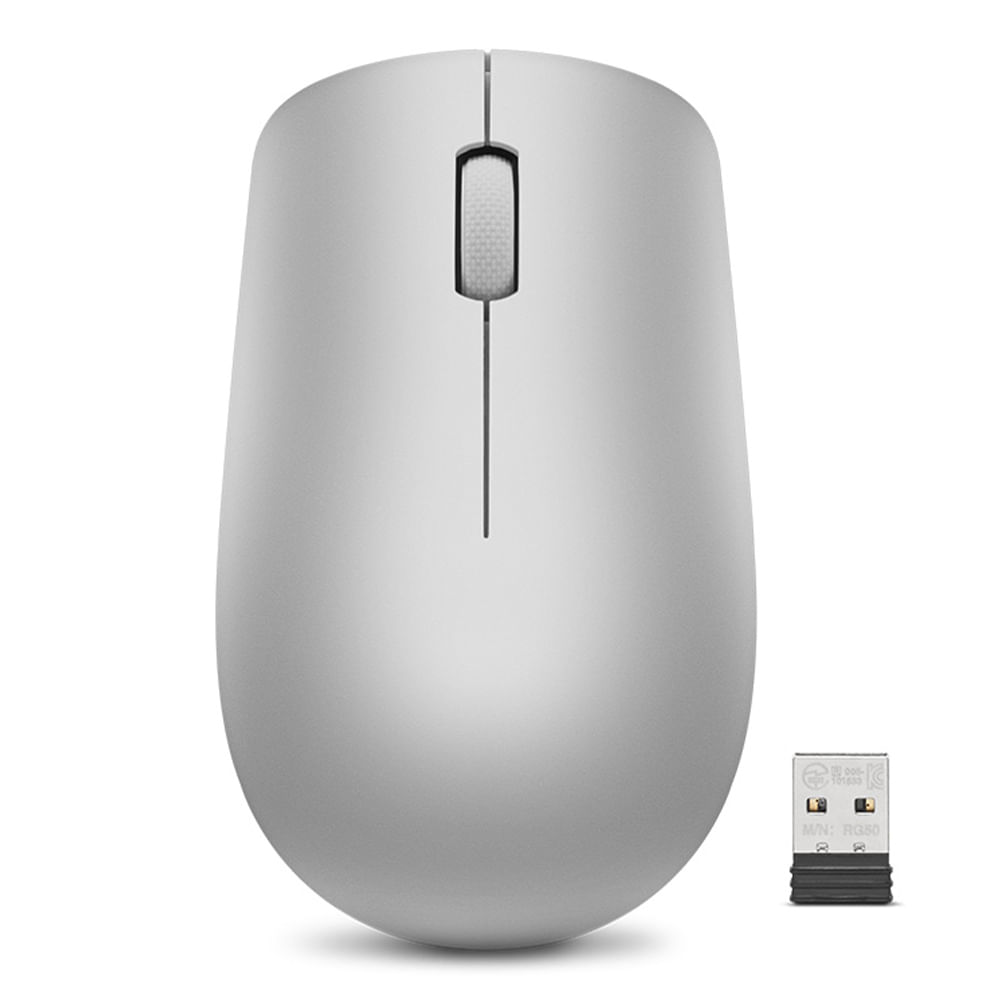 Mouse inalámbrico Lenovo 530 óptico, 1200 DPI, 3 botones, compacto y liviano, receptor USB 2.0, ideal para oficina, gris