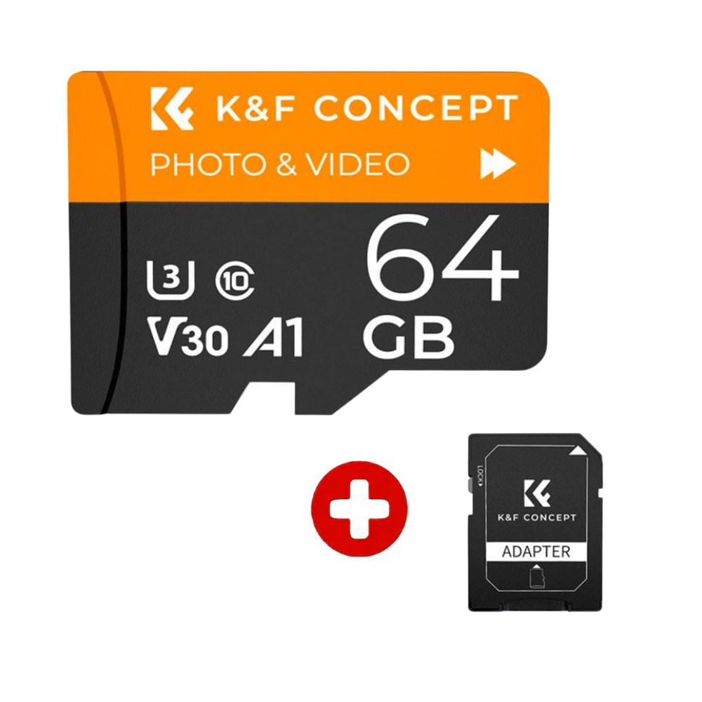 Combo memoria microSD K&F Concept 64GB V30, 95MB/s lectura, con adaptador SD incluido