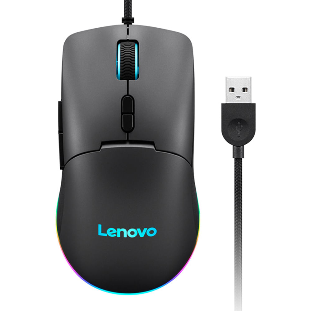 Mouse Gamer Lenovo M210 RGB alámbrico, sensor óptico preciso, 6 botones, iluminación led, diseño ergonómico, para juegos y trabajo, negro