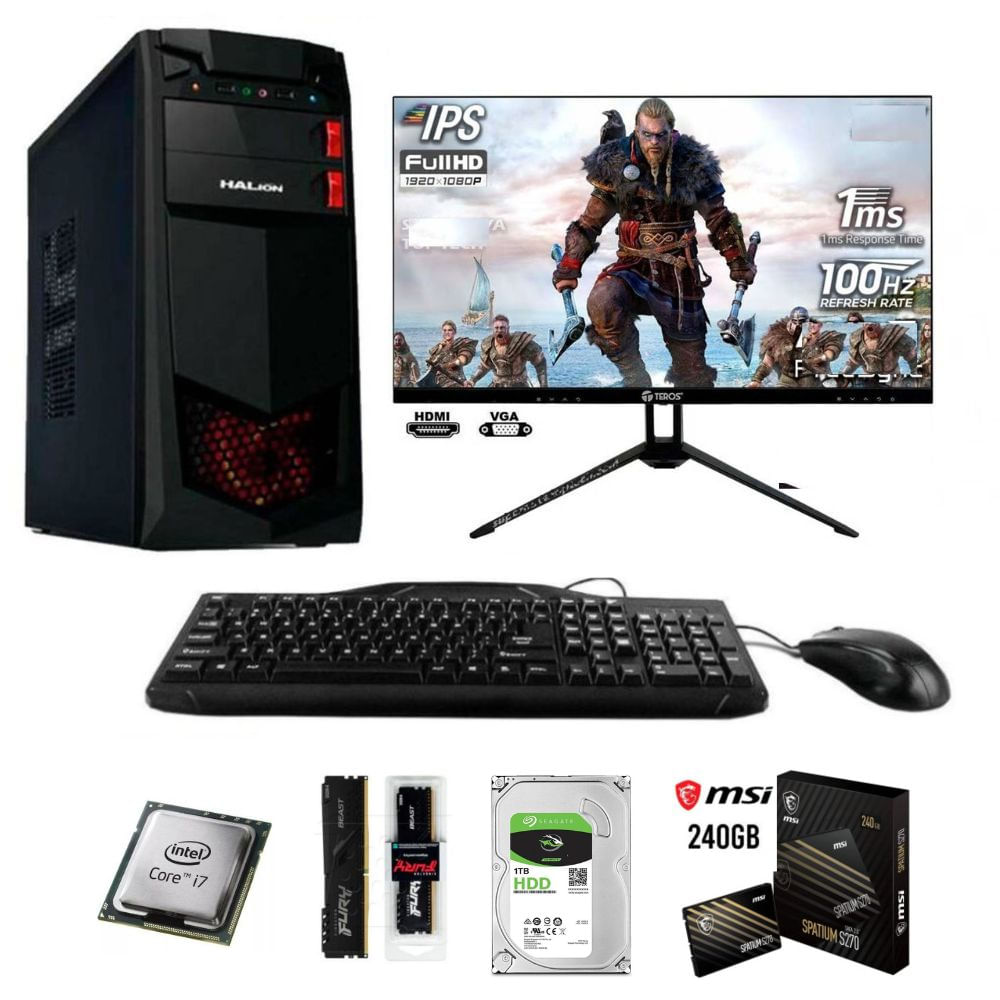 PC Intel Core i7 6ta + RAM 16GB + SSD 240GB + HDD 1TB + monitor 24" + FreeDos + Logitech
