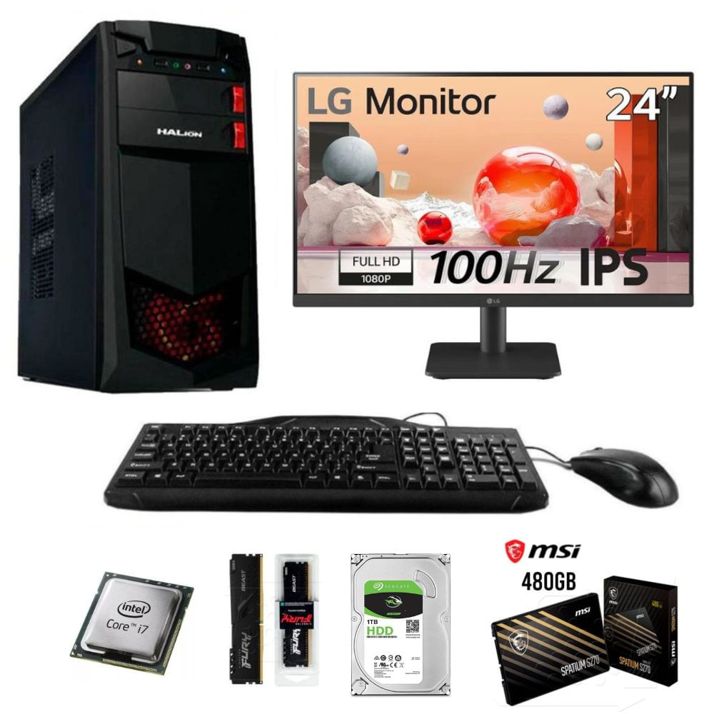 PC Intel Core i7-6th + RAM 16GB + HDD 1TB + SSD 480GB + monitor LG 24" + FreeDos + teclado mouse