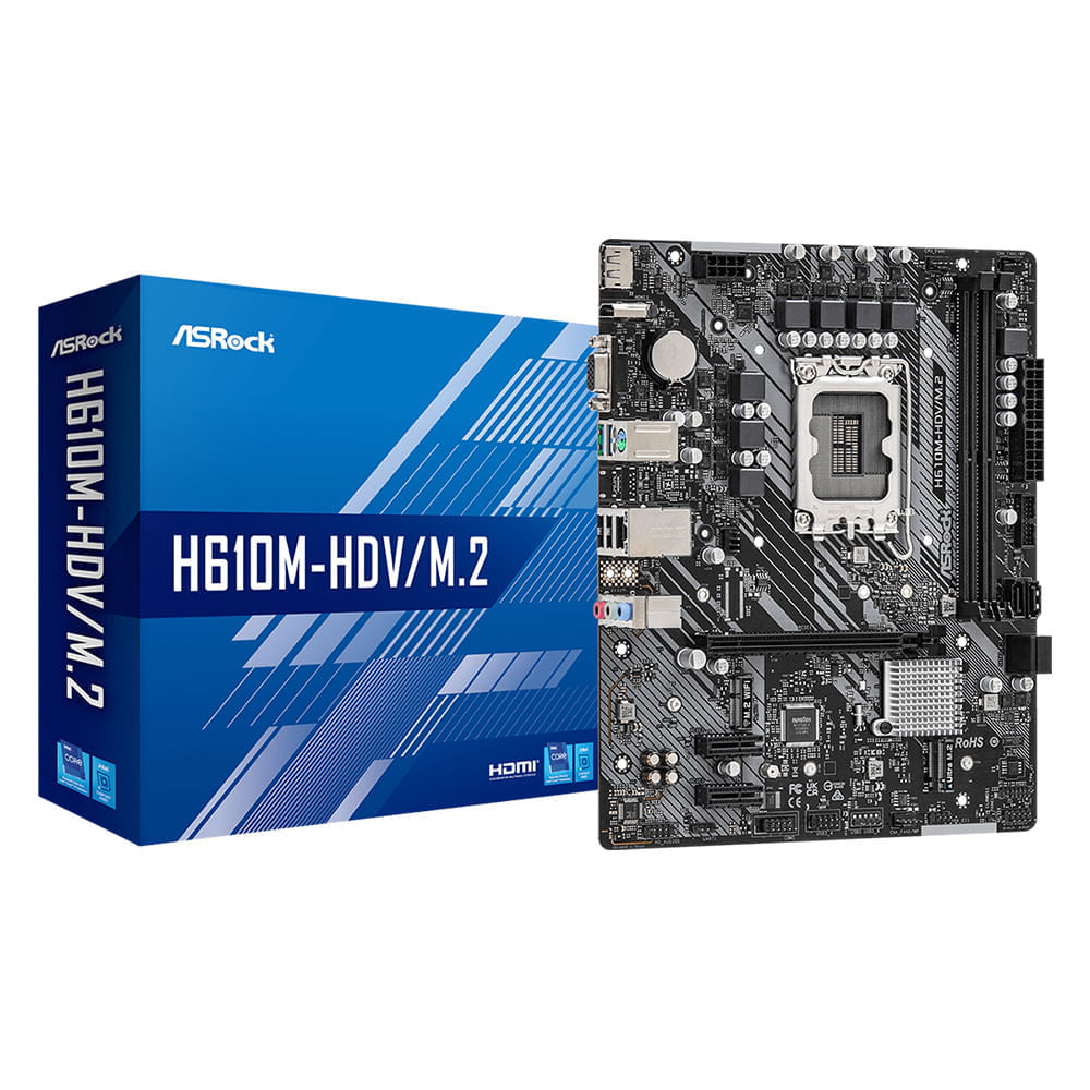 Placa madre Asrock H610M-HDV/M.2 R2.0, DDR4, M.2, LGA1700 (reempacado)