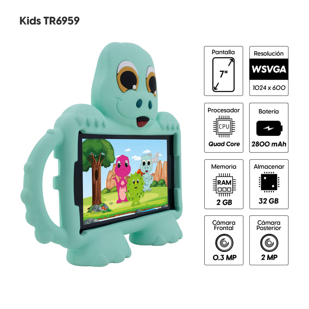 Imagen 2 del producto Reacondicionado: Tablet Advance Kids TR6959 7"" IPS, 32GB, 2GB RAM, cámara principal 2MP + Cover Dino menta