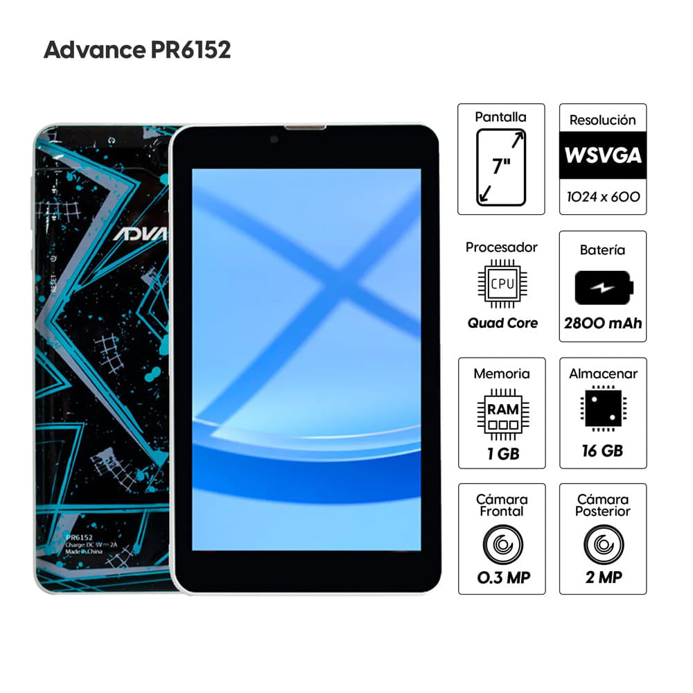 Imagen 2 del producto Tablet Advance PR6152 7"" 3G, 16GB, 1GB RAM, cámara principal 2MP + Cover Kids azul (reempacado)
