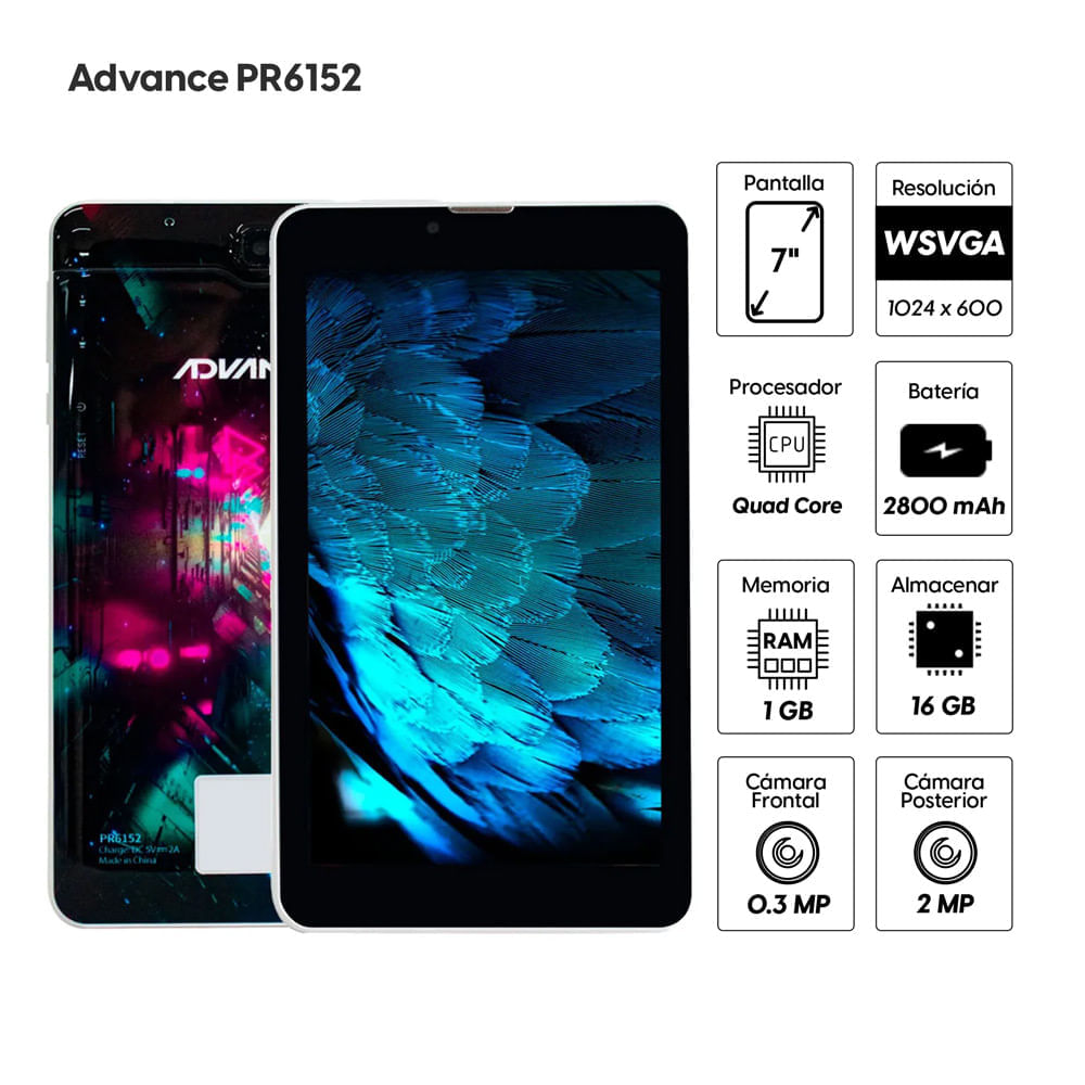 Imagen 2 del producto Tablet Advance PR6152 7"" 3G, 16GB, 1GB RAM, cámara principal 2MP + Cover Kids rosado (reempacado)
