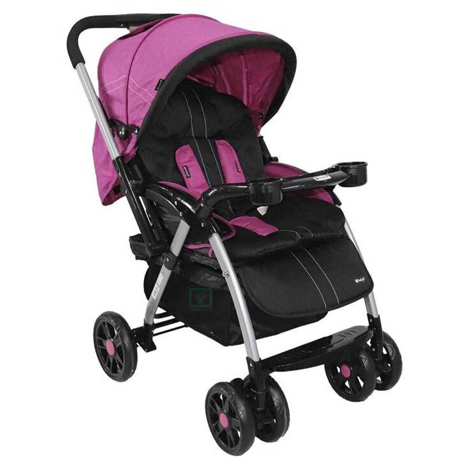 Coche cuna Ebaby Rossi, travel system, reclinable, capota expandible, rosado