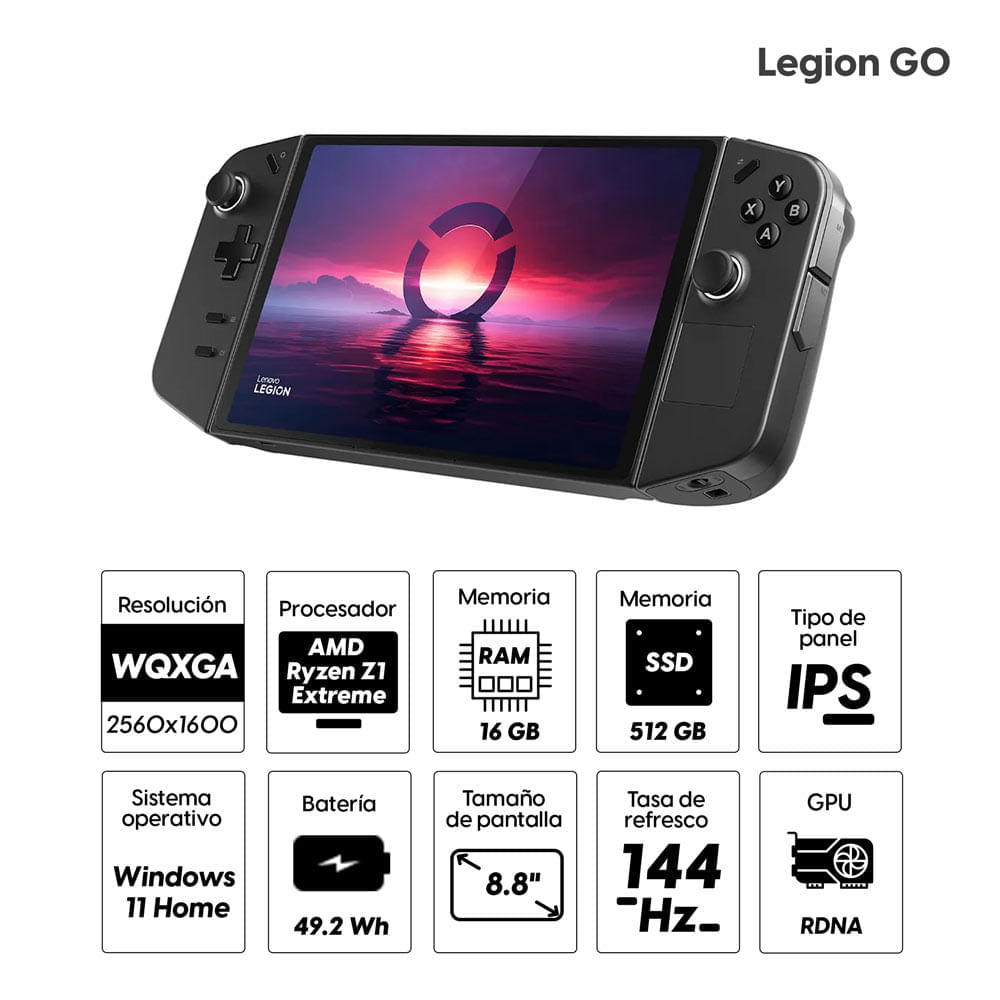 Imagen 2 del producto Reacondicionado: Consola Lenovo Legion Go 8.8"" WQXGA 144 Hz, Ryzen Z1 Extreme, 512GB SSD, 16GB RAM, Win11, negro