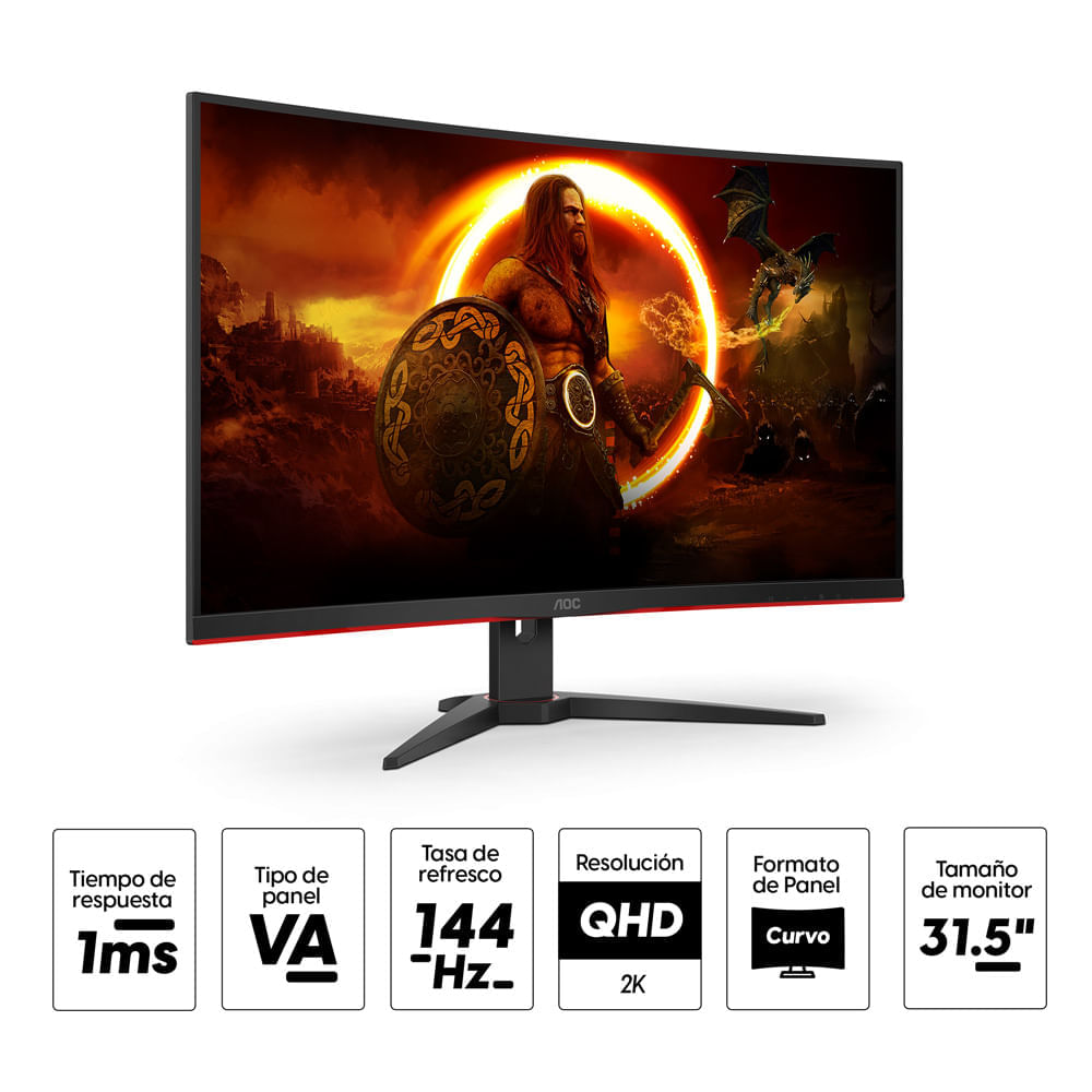 Imagen 2 del producto Monitor curvo gamer 31.5"" AOC CQ32G2E QHD 1ms 144Hz (reempacado)