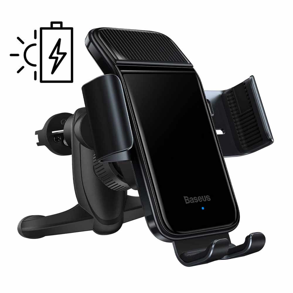 Imagen 2 del producto Reacondicionado: Cargador solar inalámbrico de auto Baseus con soporte para AC, interfaz tipo C, 150 mah, IP54, negro