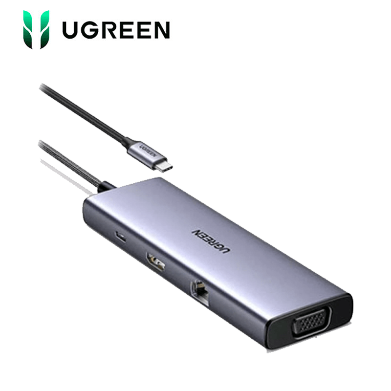 Imagen 2 del producto Hub adaptador, Ugreen CM498 15600, 9 en 1, USB-C, HDMI 4K, VGA, RJ45, SD/TF, PD 100W, gris