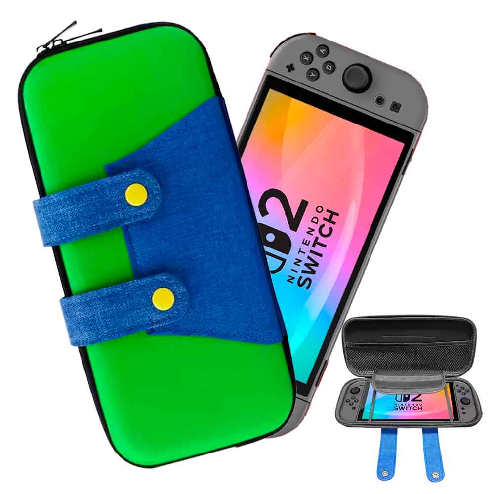 Imagen 2 del producto Estuche para Nintendo Switch 2, Luigi verde/azul, diseño EVA, protección antigolpes, compartimiento interno