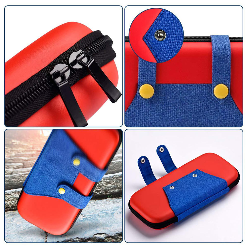 Imagen 2 del producto Estuche rígido Mario Switch 2, diseño EVA, protección resistente, compartimiento interior, rojo y azul