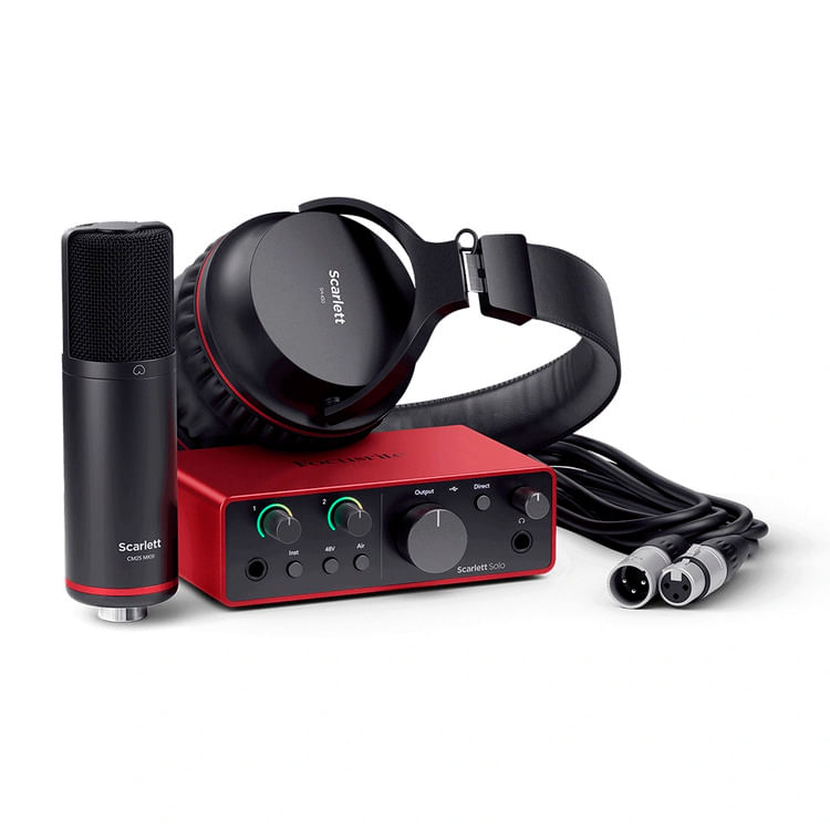 Combo: Interfaz de audio, Focusrite Scarlett Solo Studio 4th Gen, micrófono CM25 MkIII, audífonos SH-450, USB-C, 24-bit