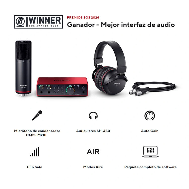 Imagen 2 del producto Interfaz de audio, Focusrite, Scarlett 2i2 Studio 4th Gen, 24 bits, 2 entradas