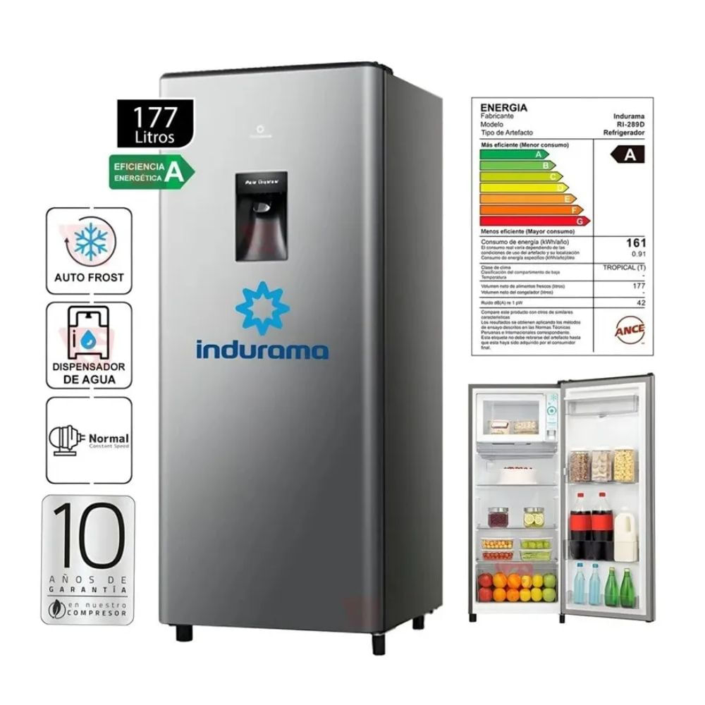 Imagen 2 del producto Refrigeradora Indurama Top Mount Autofrost 177 litros, croma - RI-289D