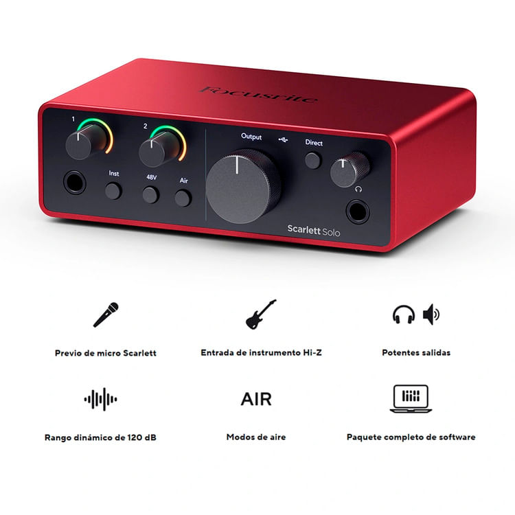 Imagen 2 del producto Interfaz de audio Focusrite, Scarlett Solo 4th Gen, USB-C, 24 bits, 1 entrada