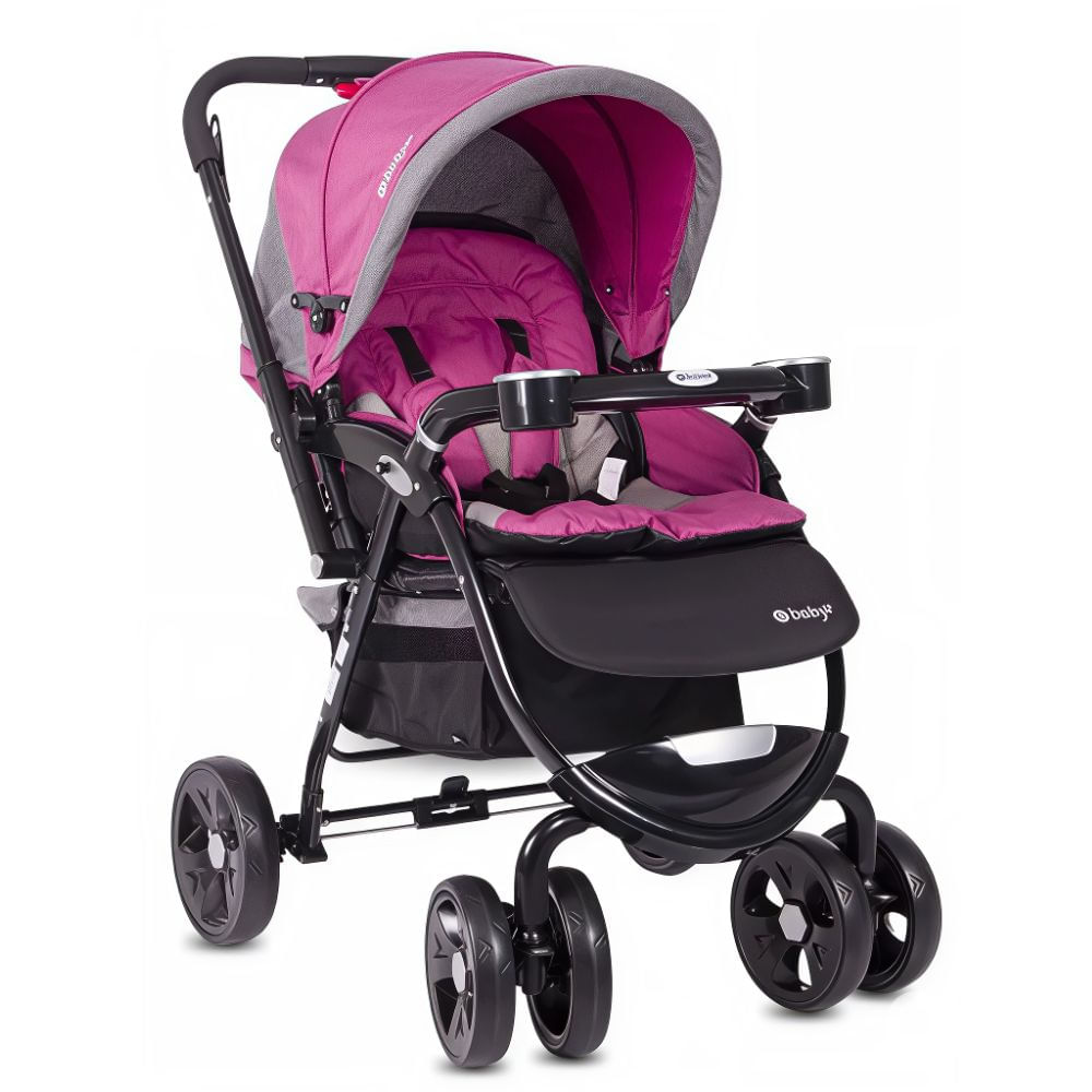 Coche cuna Ebaby Ambani, 5 puntos, capota expandible, plegable, 15kg, rosado