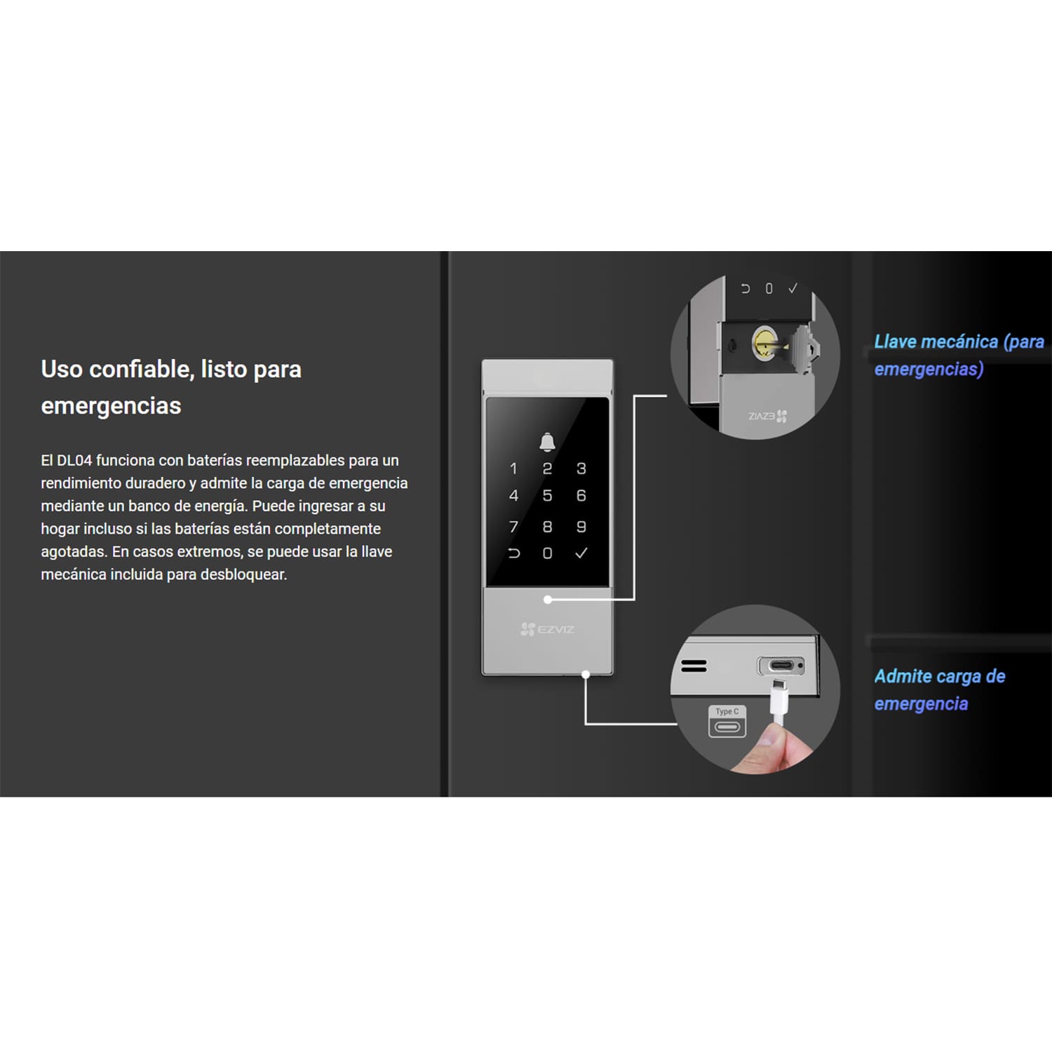 Imagen 2 del producto Cerradura Ezviz DL04, código, tarjeta, app, IP54, timbre, Wi-Fi