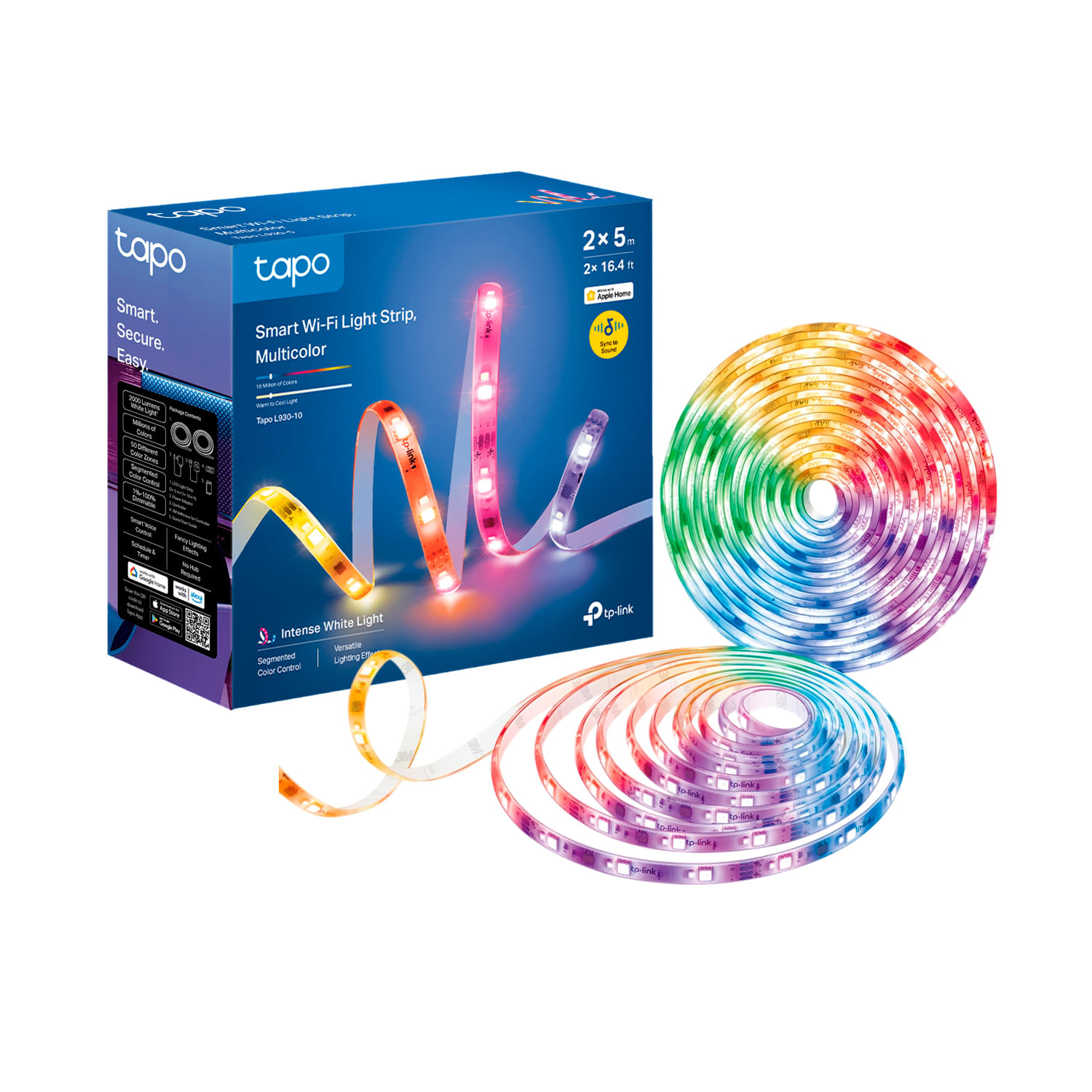 Imagen 1 del producto Cinta LED Tapo L930-10 de 10 metros, inteligente, RGB + blanca, control desde app o voz, hasta 50 zonas, sincronizable con música, Wi-Fi 2.4 GHz
