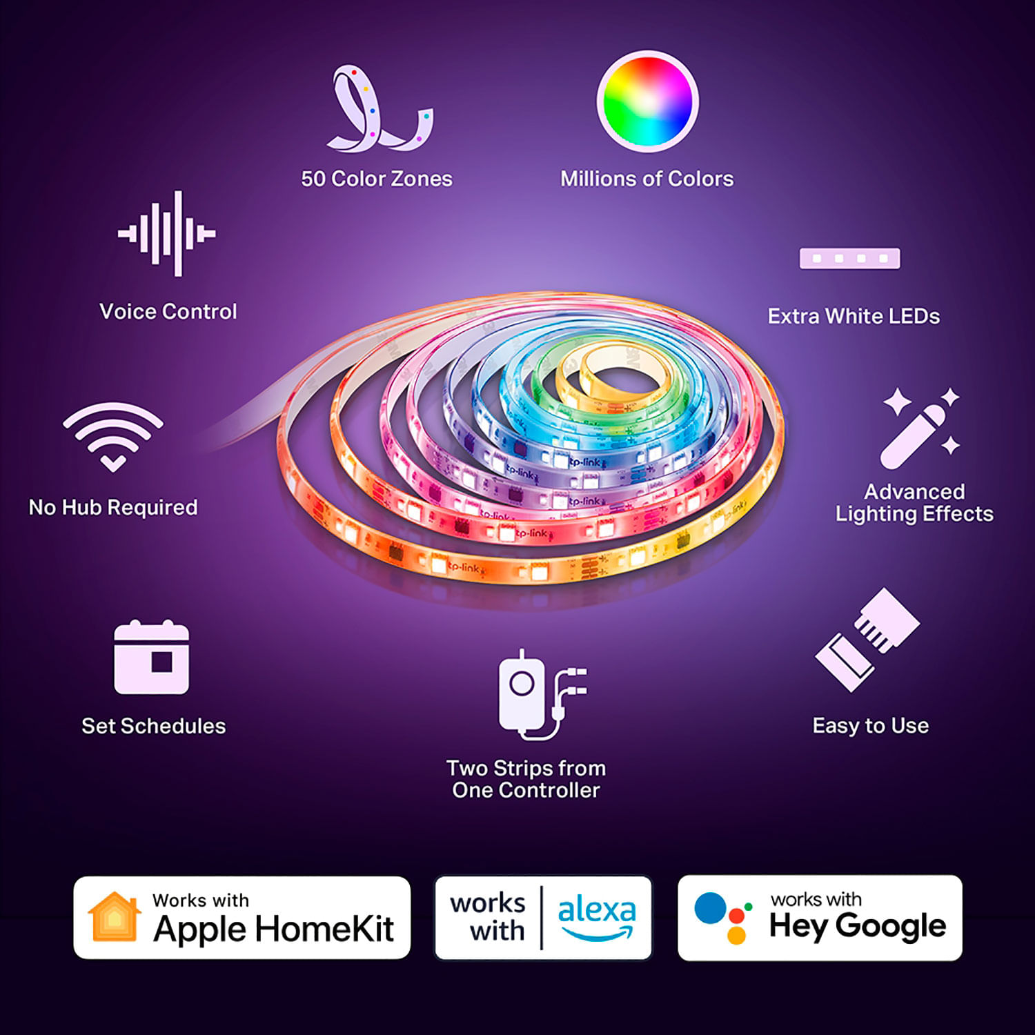 Imagen 2 del producto Cinta LED Tapo L930-10 de 10 metros, inteligente, RGB + blanca, control desde app o voz, hasta 50 zonas, sincronizable con música, Wi-Fi 2.4 GHz