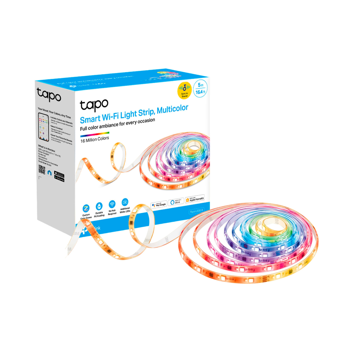 Imagen 1 del producto Cinta LED Tapo L930-5 de 5 metros, inteligente, RGB + blanco, control por app o voz, hasta 50 zonas personalizables