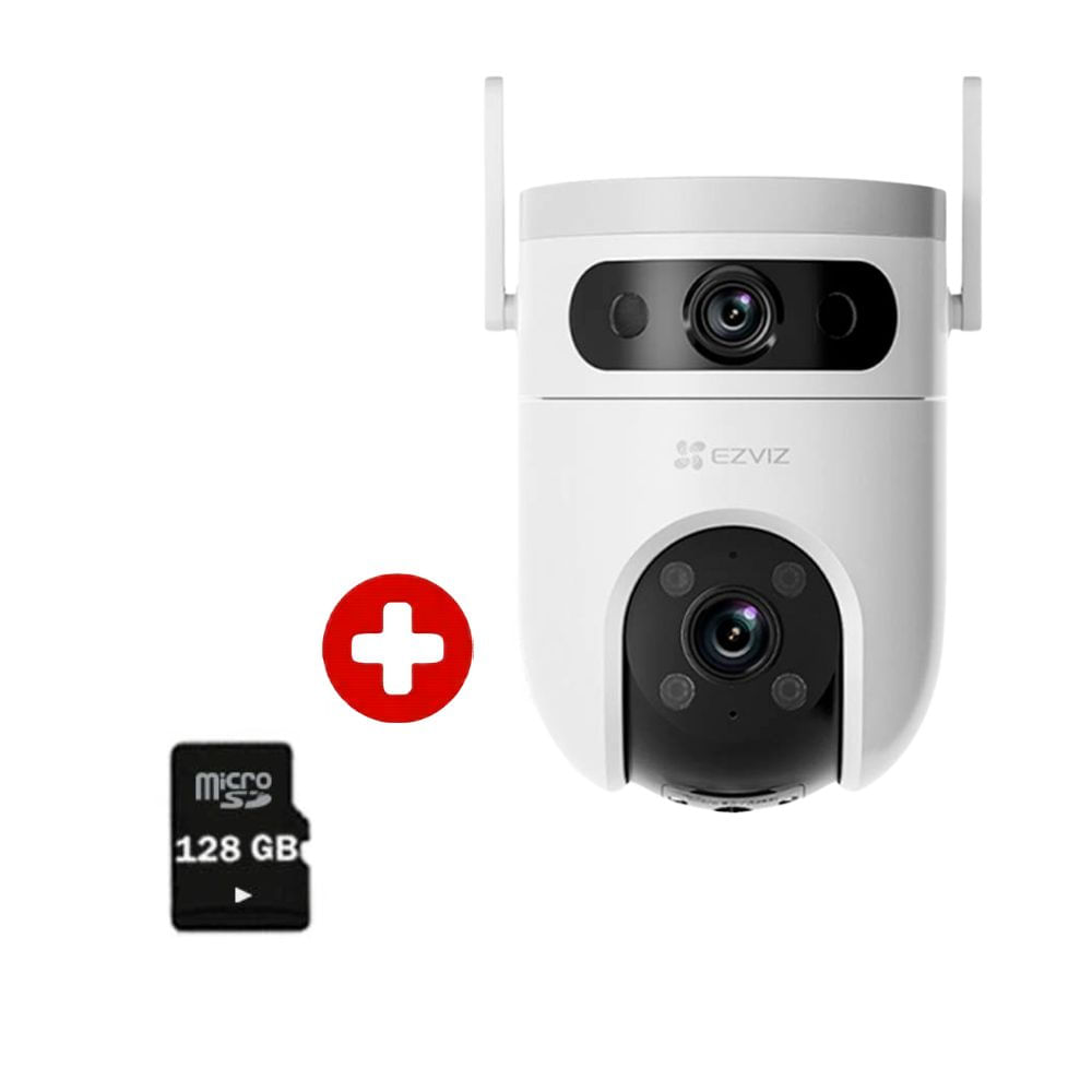Combo: Cámara Ezviz H9C 3MP+3MP, visión 360°, audio bidireccional, microSD 128GB