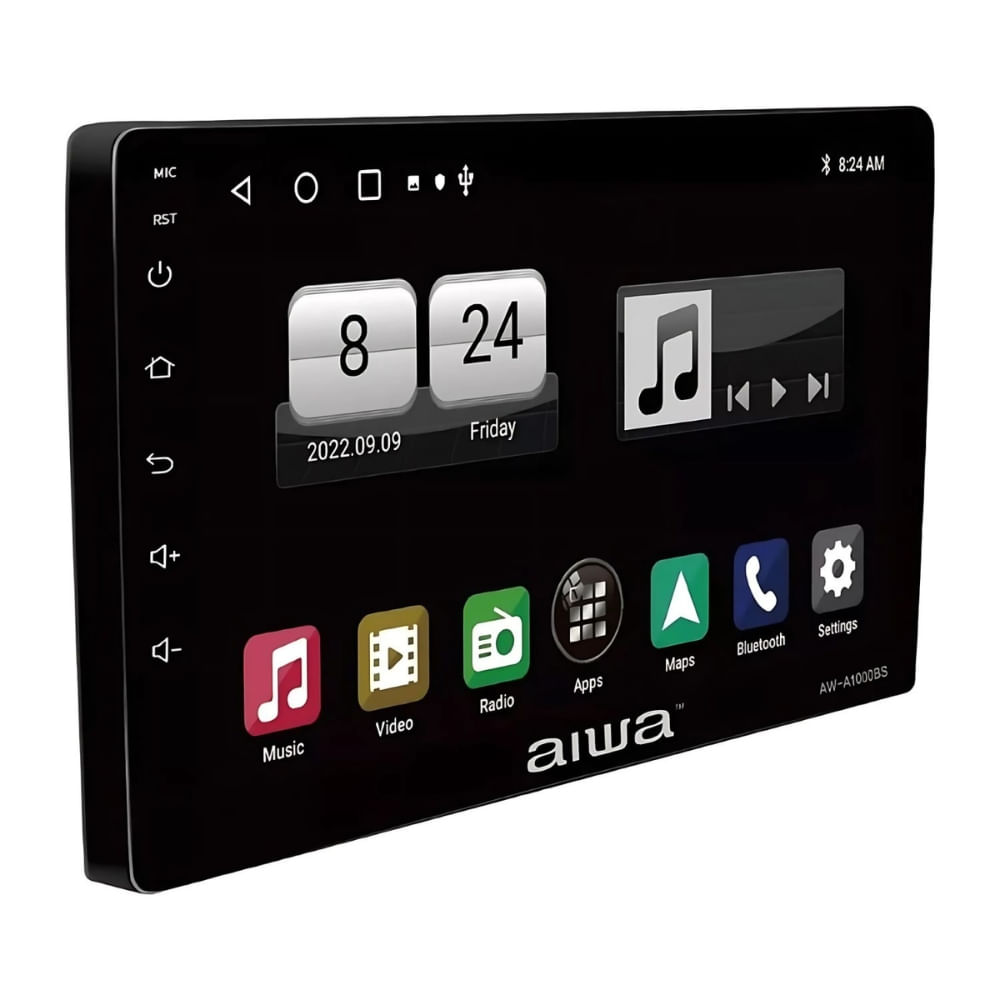 Imagen 2 del producto Combo: Autoradio Aiwa AW-A1000BS 10"" IPS HD Android 12, 2GB RAM, 32GB, CarPlay, BT, GPS, Wi-Fi, cámara reversa