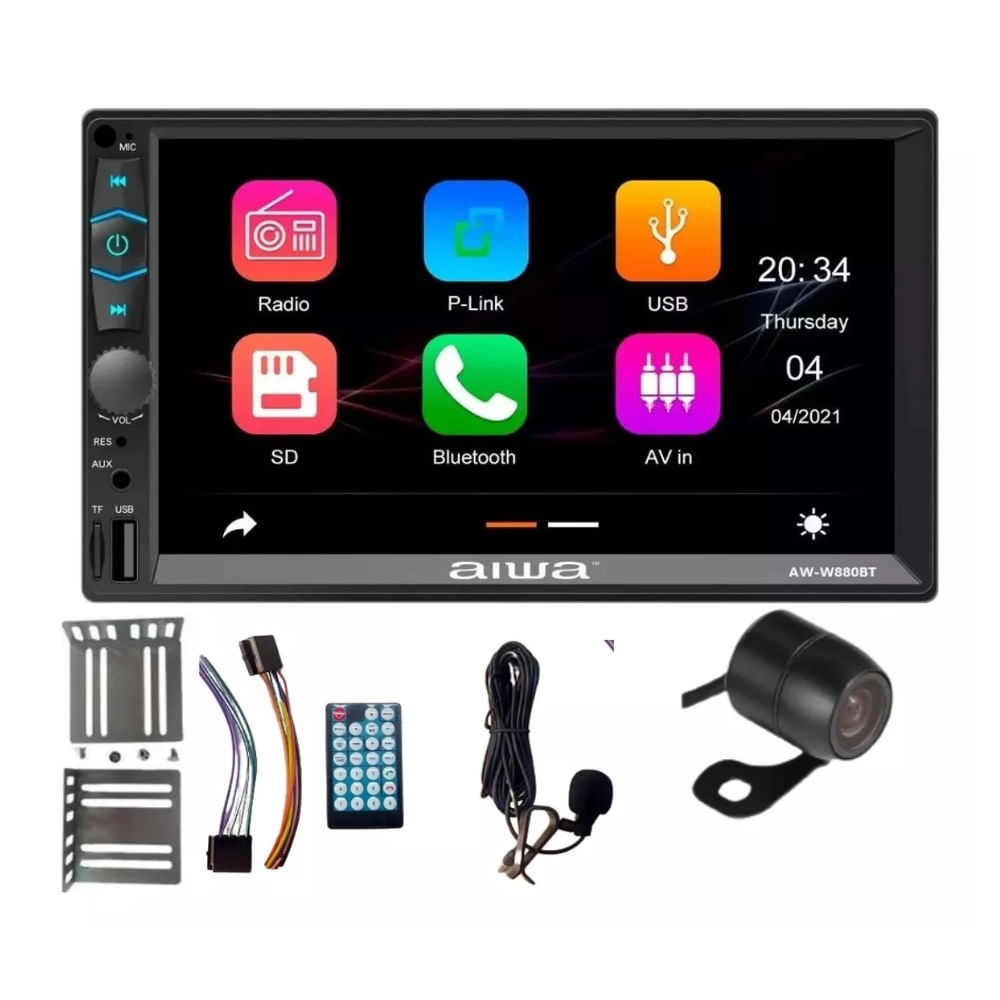 Autoradio Aiwa AW-W880BT 7" HD, Mirrorlink, CarPlay Android, bluetooth, USB/SD/AUX, RCA, FM, control al volante