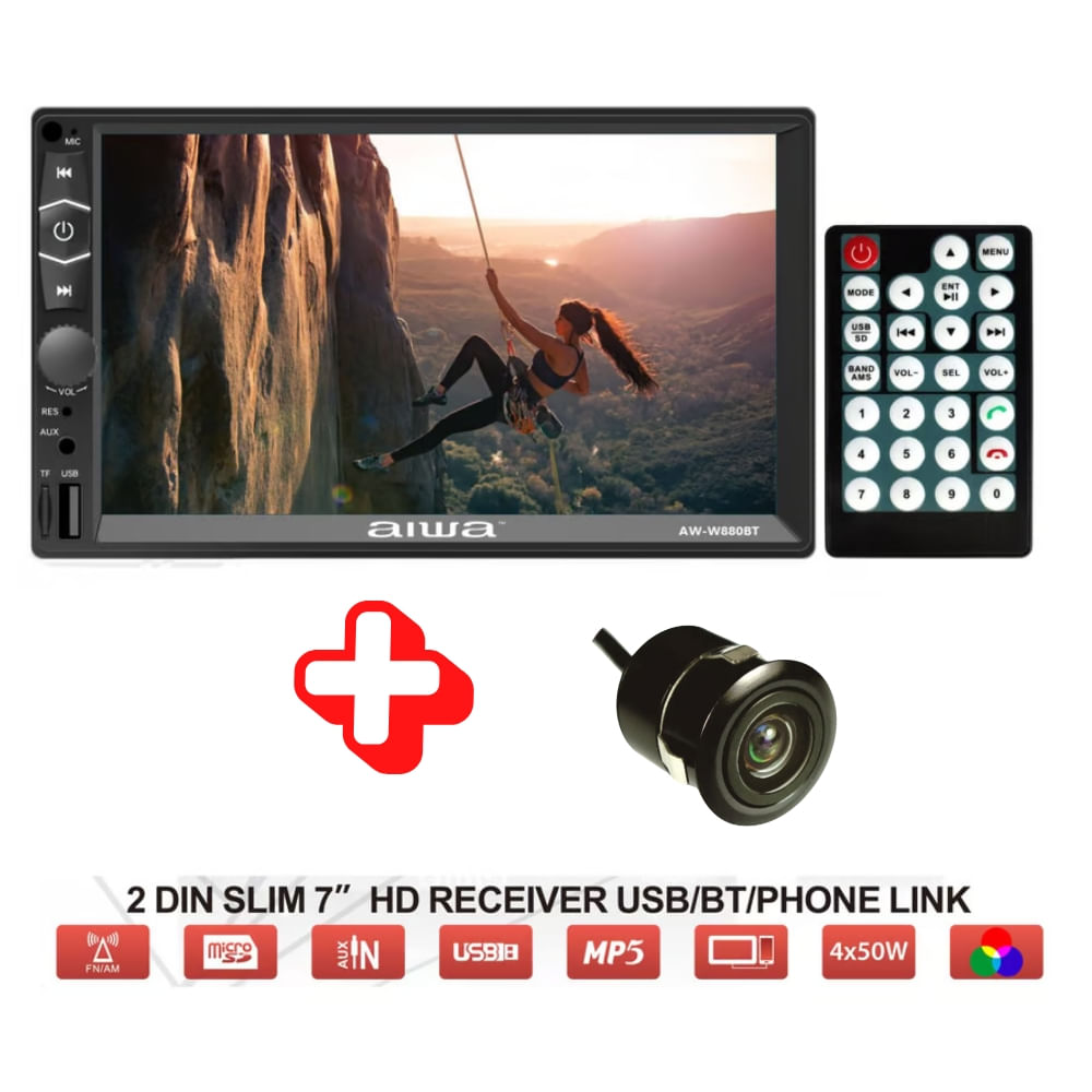 Imagen 2 del producto Autoradio Aiwa AW-W880BT 7"" HD, Mirrorlink, CarPlay Android, bluetooth, USB/SD/AUX, RCA, FM, control al volante