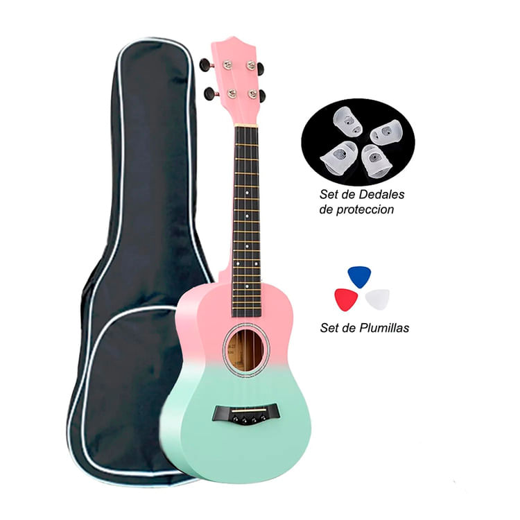 Imagen 2 del producto Ukelele concierto, 23"", madera tilo, acabado mate, funda, accesorios, verde