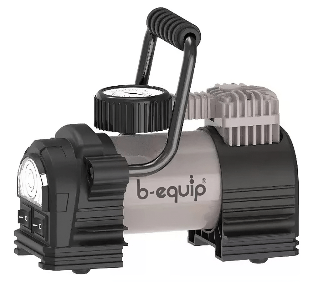 Compresor de aire portátil B-Equip BEQ-100CP 12V, inflador para neumáticos de autos, bicicletas e inflables, gris