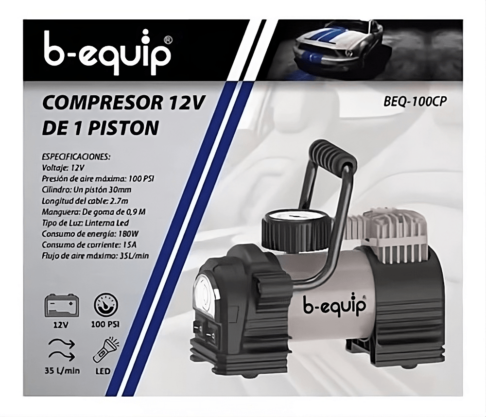 Imagen 2 del producto Compresor de aire portátil B-Equip BEQ-100CP 12V, inflador para neumáticos de autos, bicicletas e inflables, gris